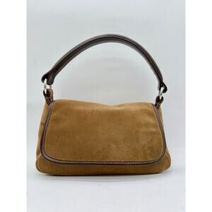 Vintage Lands’ End Suede Leather Shoulder Bag Camel Brown Y2K Baguette Purse